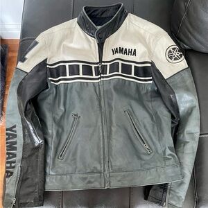 Yamaha Two-Tone Leather Performance Jacket - Gray, White & Black